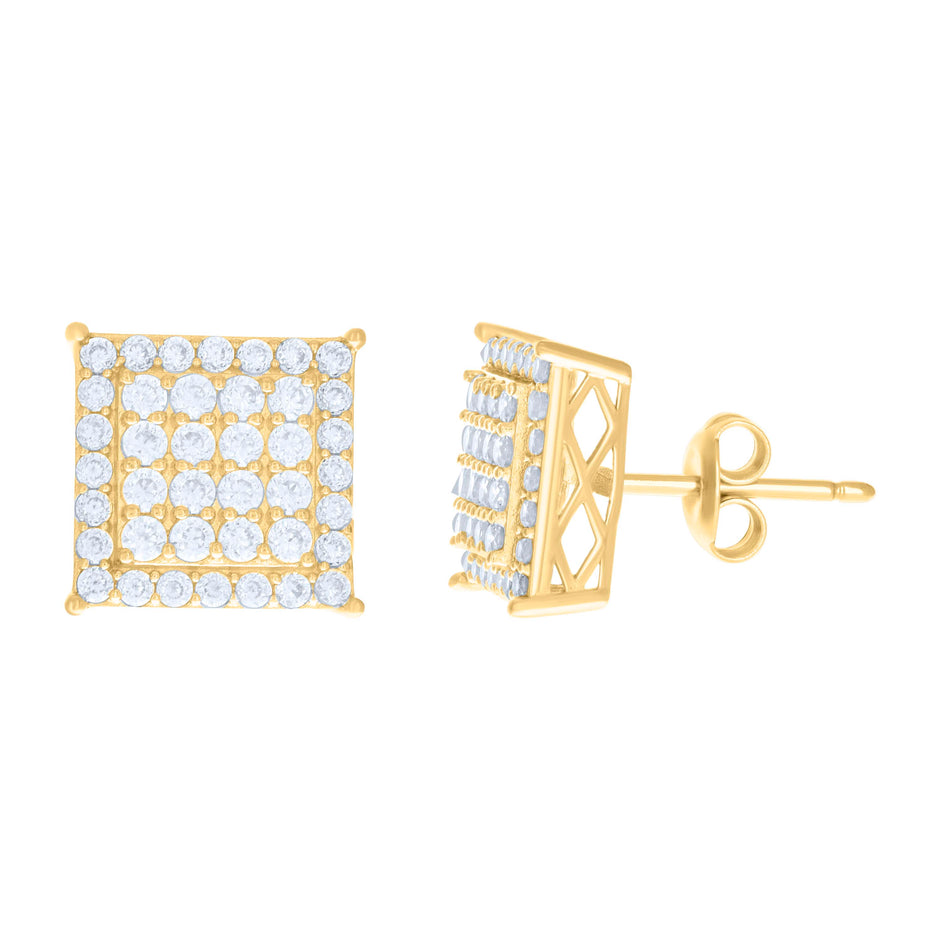 10kt Yellow Gold Womens Cubic-Zirconia Square Fashion Stud Earrings