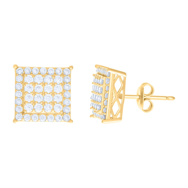 10kt Yellow Gold Womens Cubic-Zirconia Square Fashion Stud Earrings