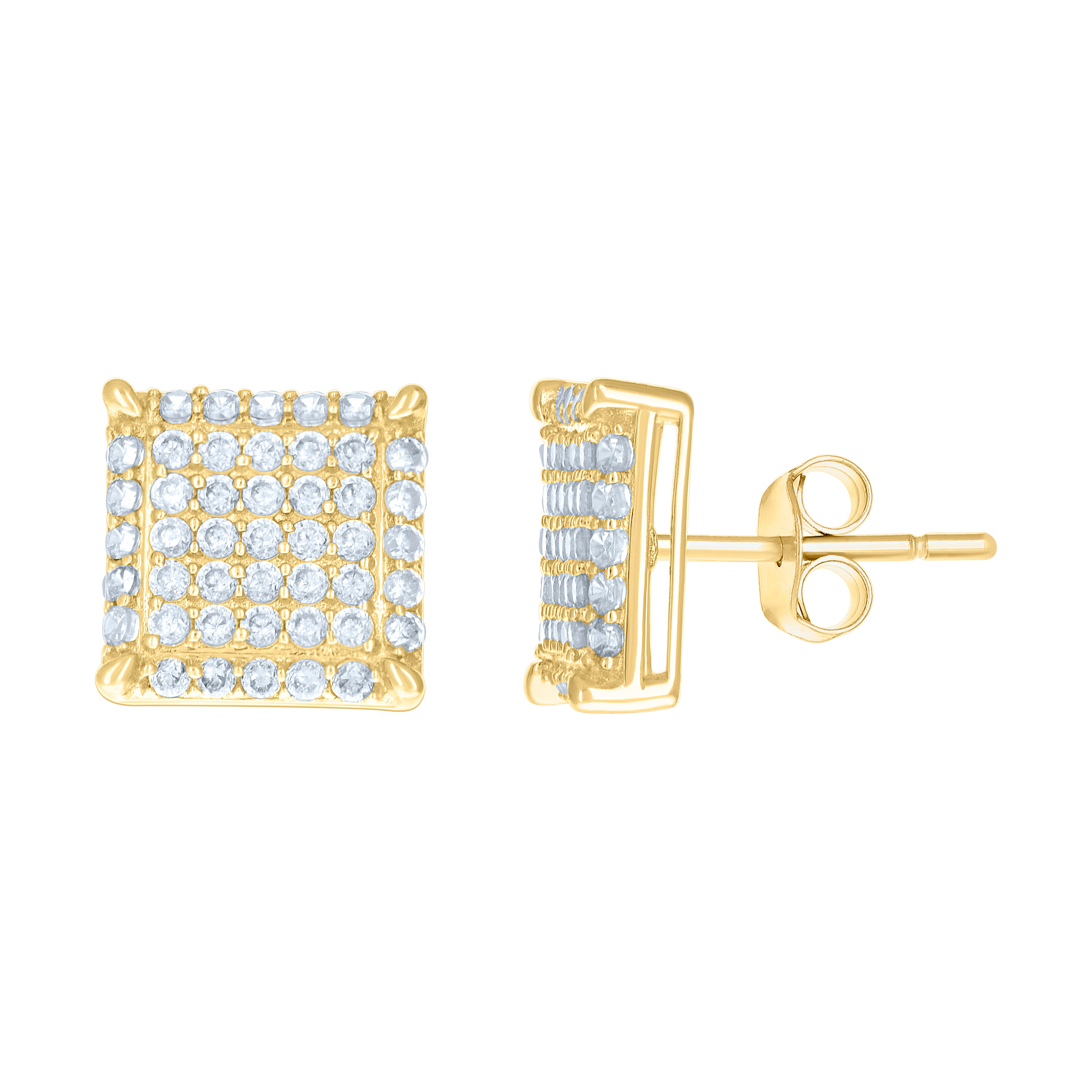 10kt Yellow Gold Womens Cubic-Zirconia Square Stud Earrings