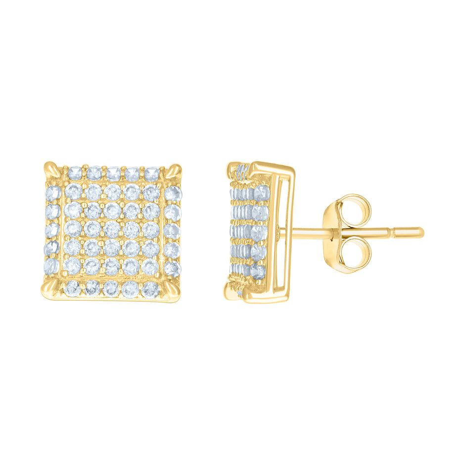 10kt Yellow Gold Womens Cubic-Zirconia Square Stud Earrings