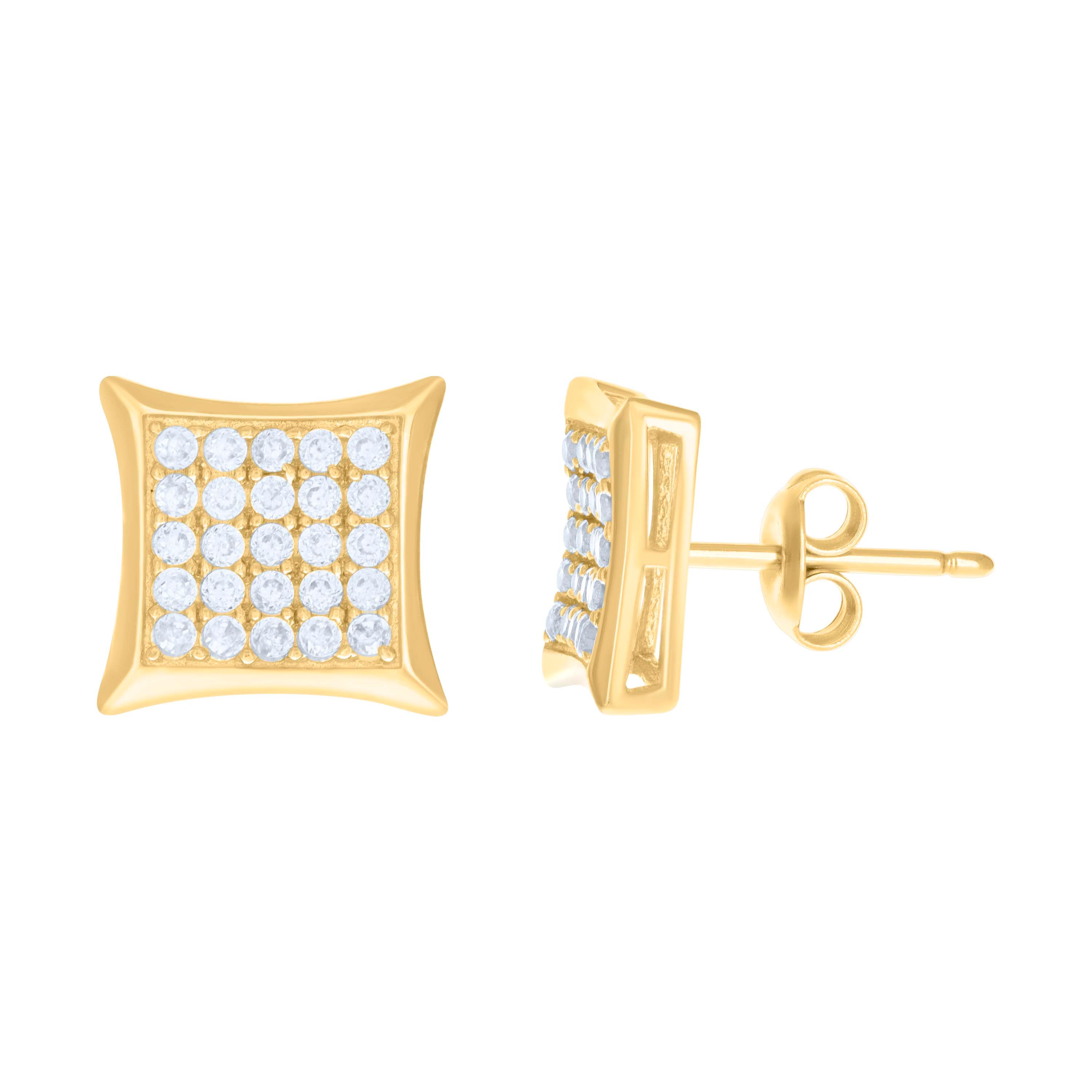 10kt Yellow Gold Womens Cubic-Zirconia Square Fashion Stud Earrings