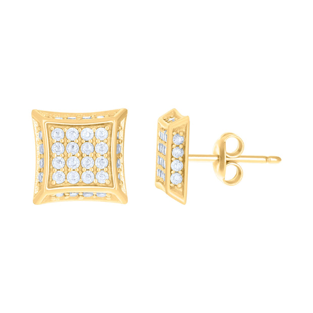 10kt Yellow Gold Womens Cubic-Zirconia Square Stud Earrings 