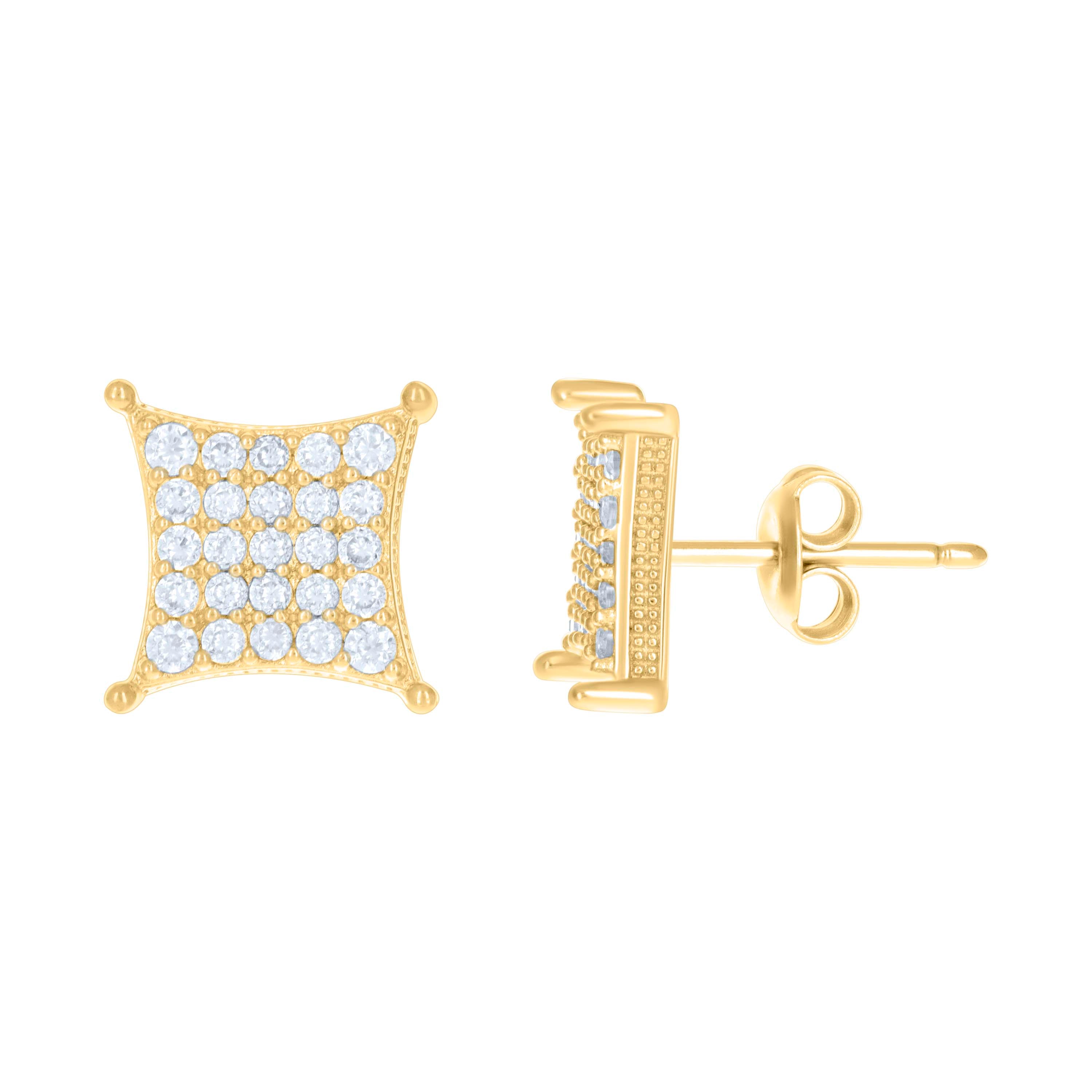 10kt Yellow Gold Womens Cubic-Zirconia Square Stud Earrings 