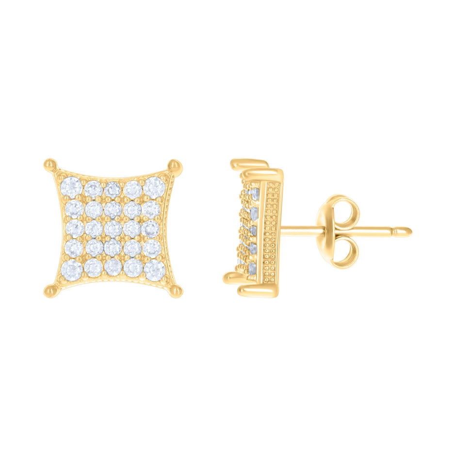 10kt Yellow Gold Womens Cubic-Zirconia Square Stud Earrings 