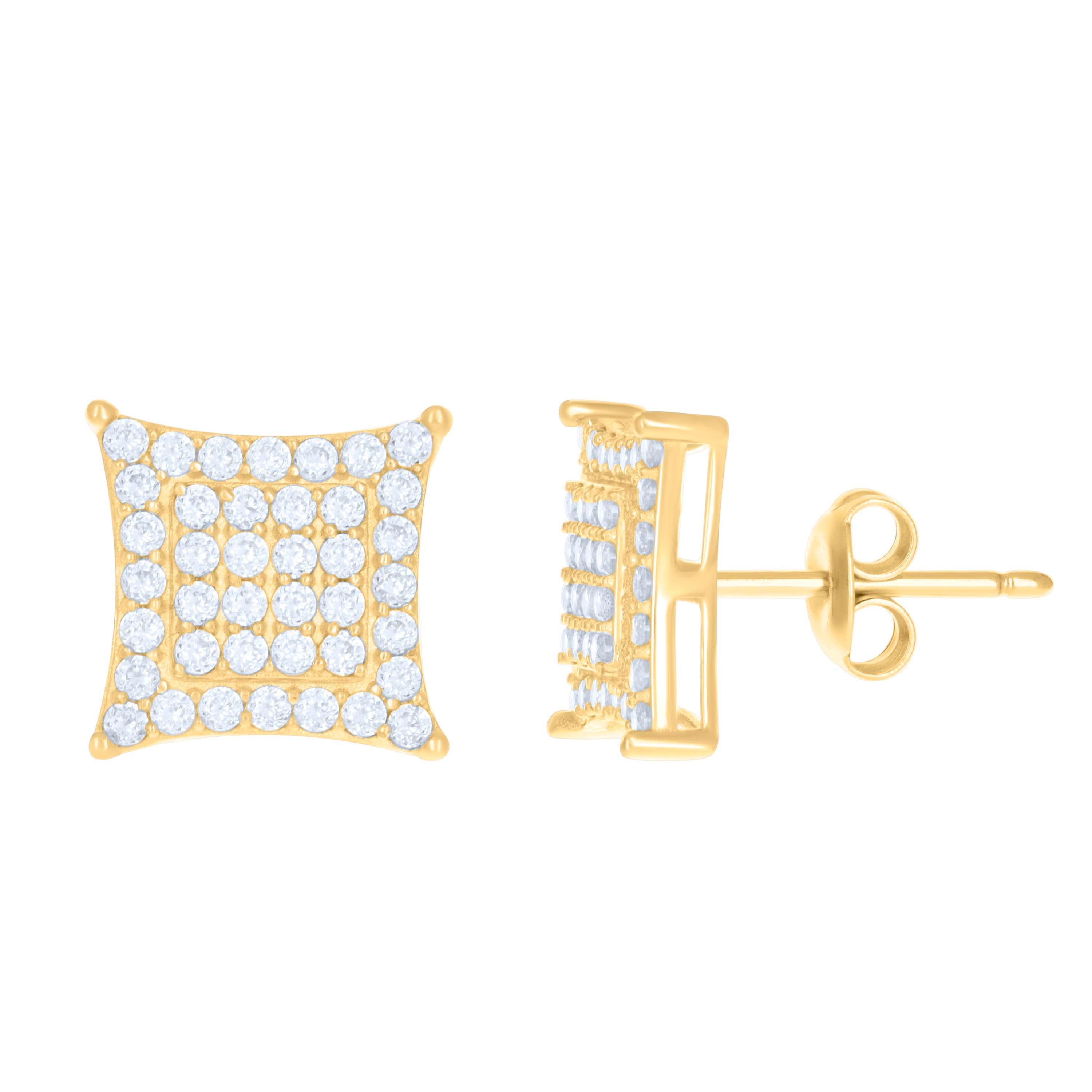 10kt Yellow Gold Womens Cubic-Zirconia Square Fashion Stud Earrings