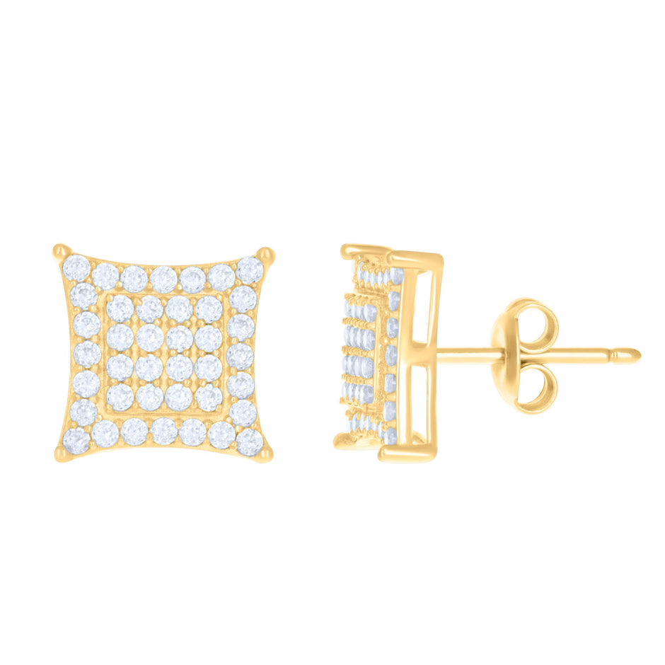 10kt Yellow Gold Womens Cubic-Zirconia Square Fashion Stud Earrings