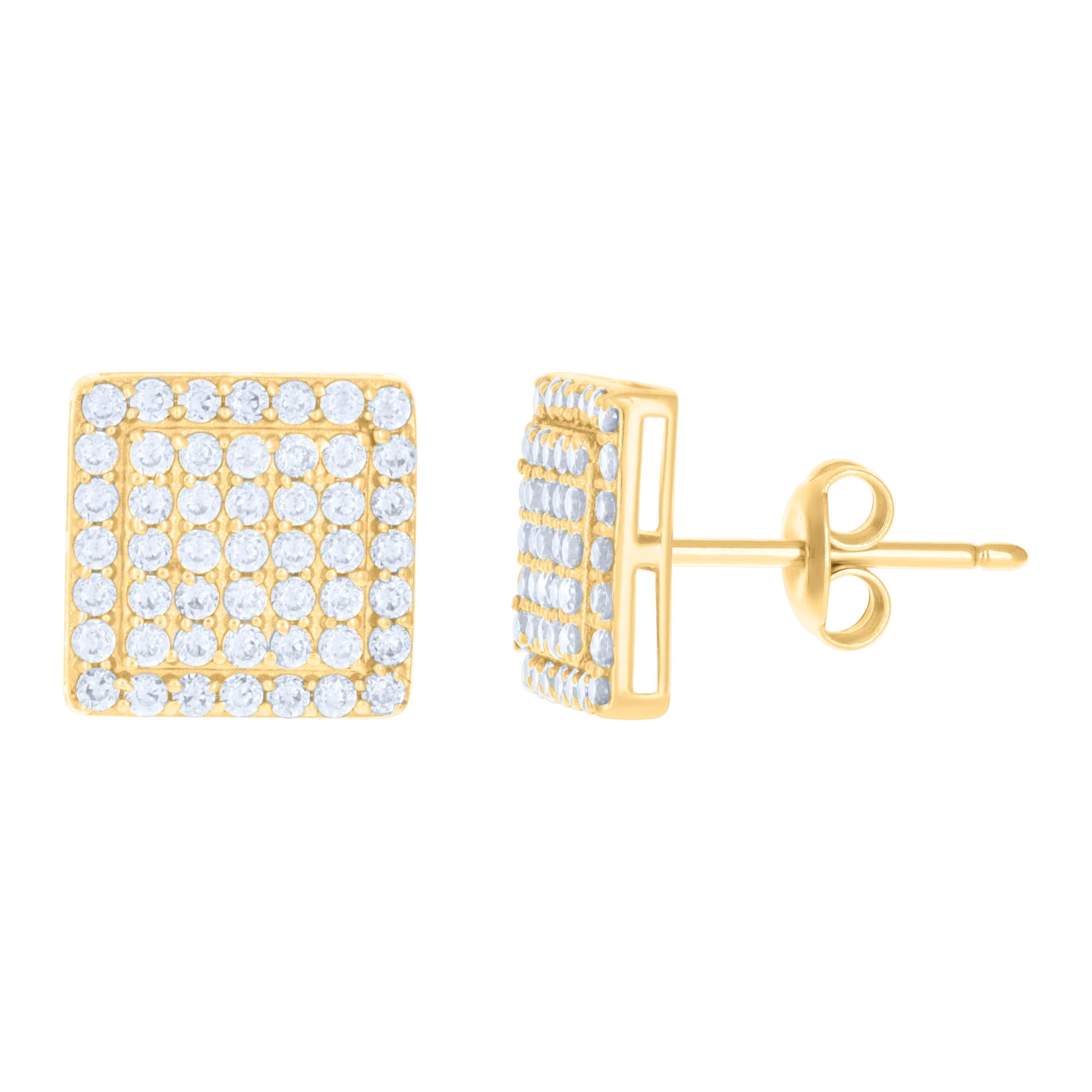 10kt Yellow Gold Womens Cubic-Zirconia Square Fashion Stud Earrings