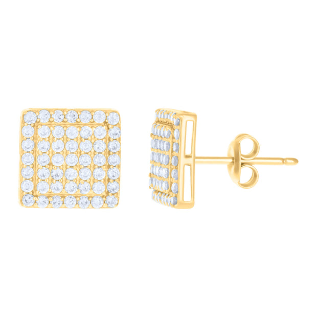 10kt Yellow Gold Womens Cubic-Zirconia Square Fashion Stud Earrings
