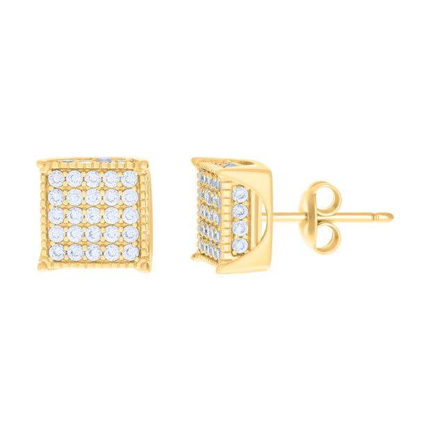 10kt Yellow Gold Womens Cubic-Zirconia Square Fashion Stud Earrings
