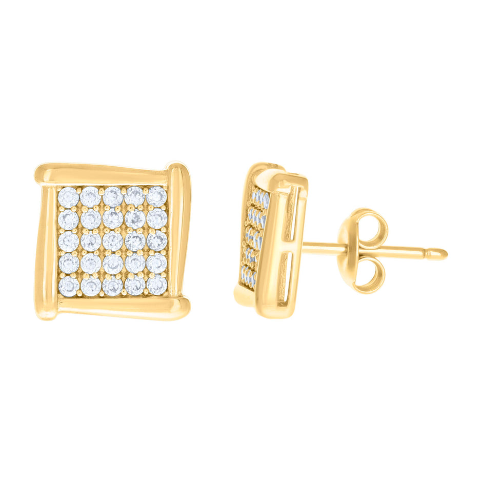 10kt Yellow Gold Womens Cubic-Zirconia Square Fashion Stud Earrings