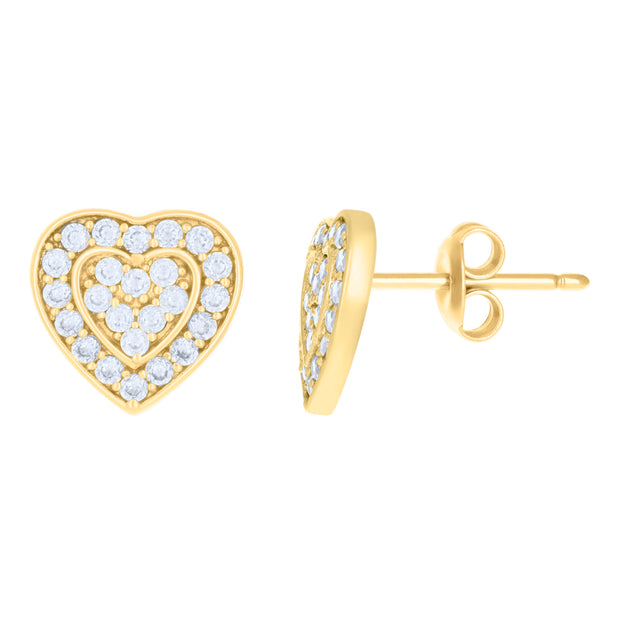 10kt Yellow Gold Womens Cubic-Zirconia Heart Stud Earrings