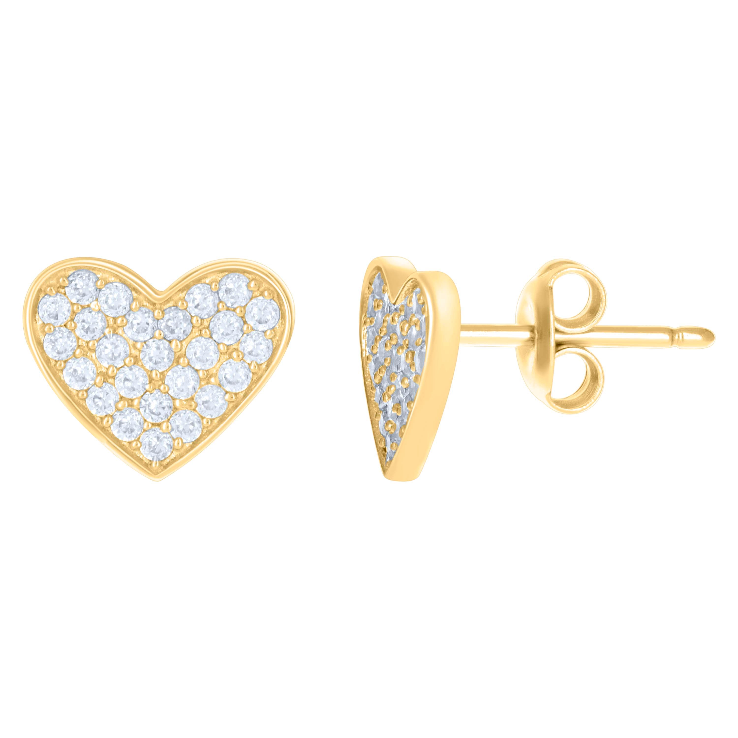 10kt Yellow Gold Womens Cubic-Zirconia Heart Stud Earrings 
