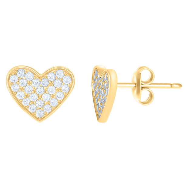 10kt Yellow Gold Womens Cubic-Zirconia Heart Stud Earrings 