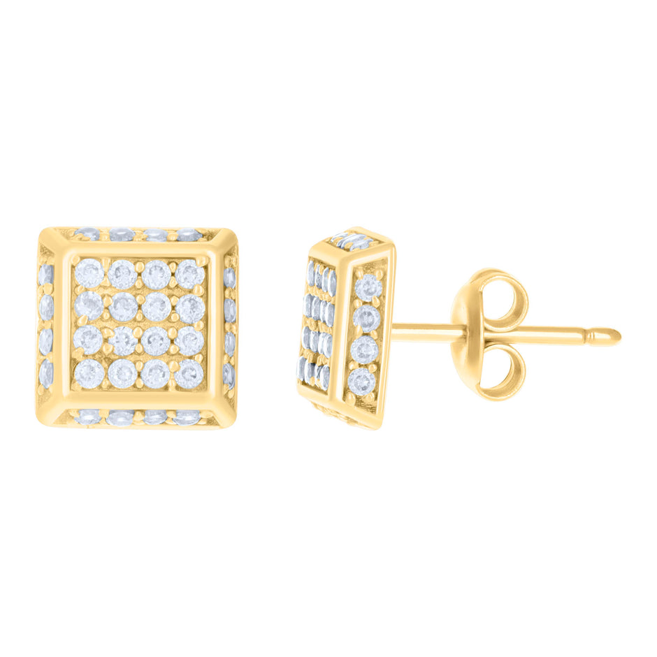 10kt Yellow Gold Womens Cubic-Zirconia Square Fashion Stud Earrings