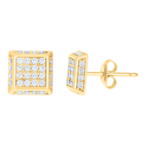 10kt Yellow Gold Womens Cubic-Zirconia Square Fashion Stud Earrings