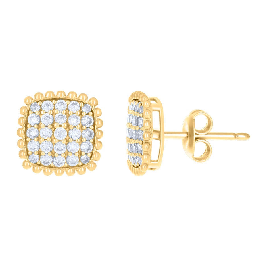 10kt Yellow Gold Womens Cubic-Zirconia Square Stud Earrings 