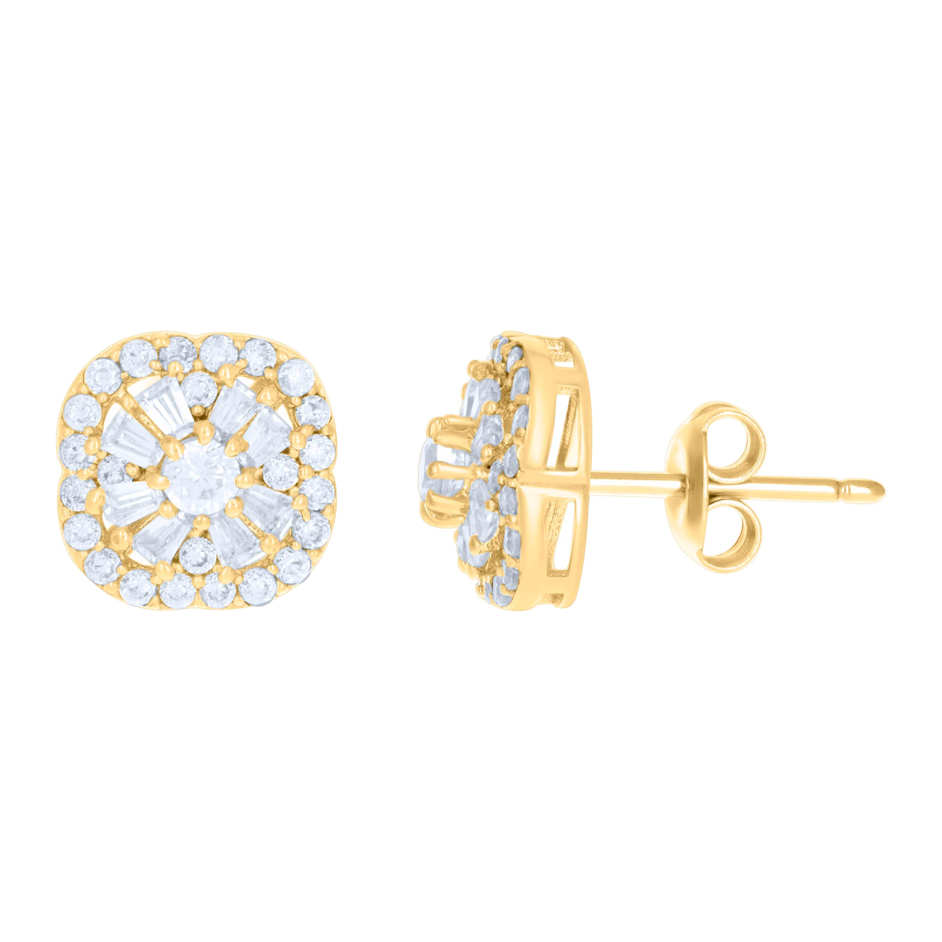 10kt Yellow Gold Womens Baguette Round Cubic-Zirconia Fashion Stud Earrings