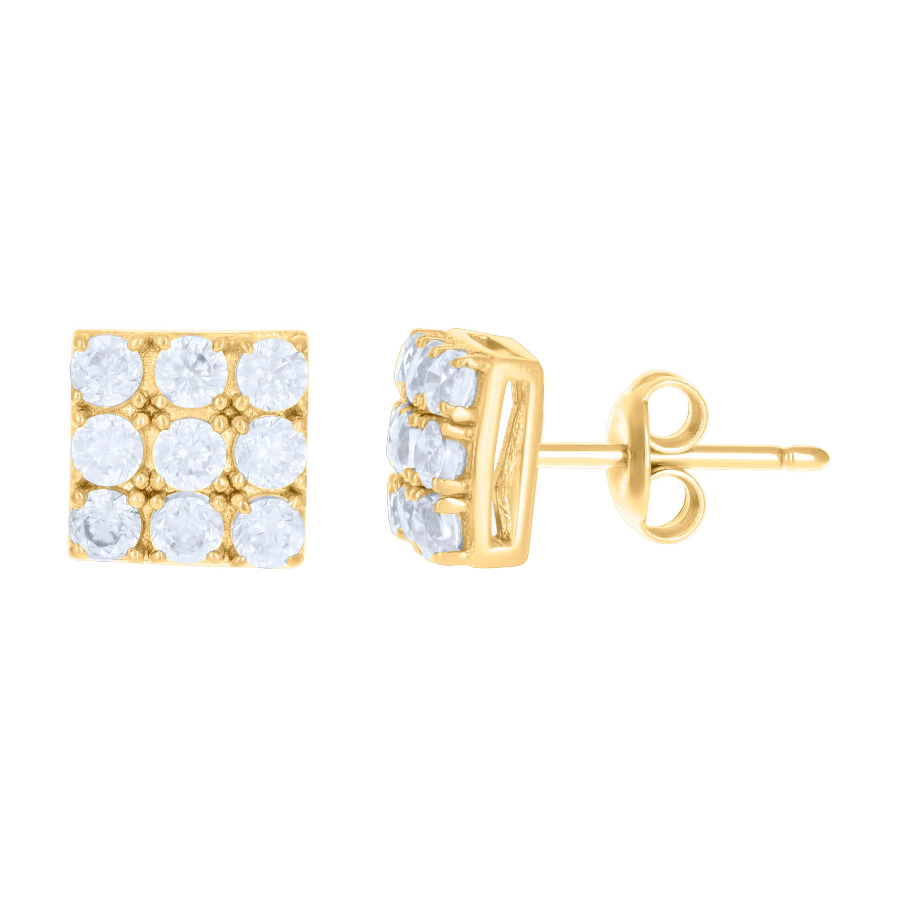 10kt Yellow Gold Womens Cubic-Zirconia Square Stud Earrings 
