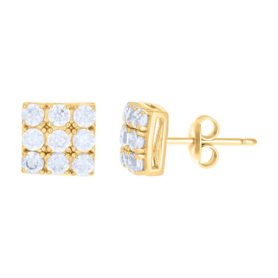 10kt Yellow Gold Womens Cubic-Zirconia Square Stud Earrings 