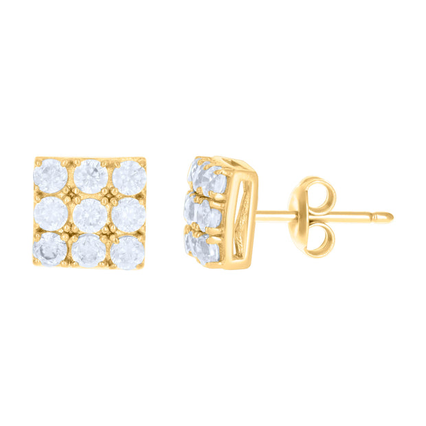 10kt Yellow Gold Womens Cubic-Zirconia Square Stud Earrings 