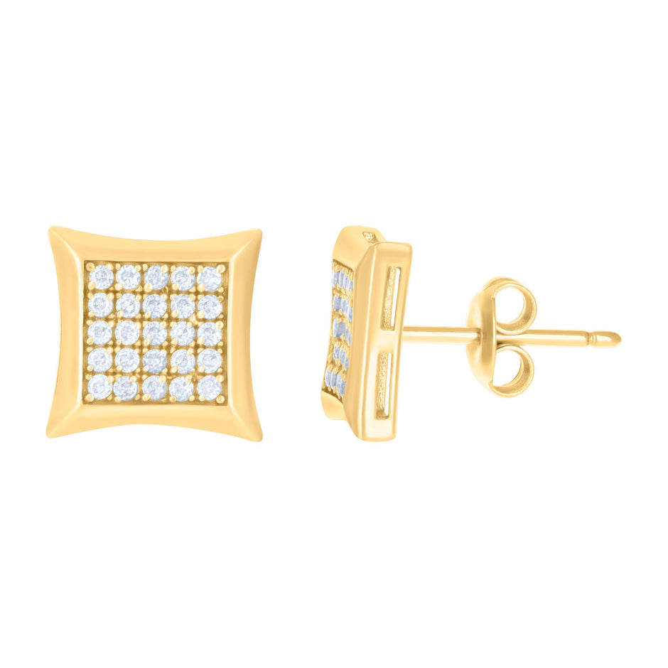 10kt Yellow Gold Womens Cubic-Zirconia Square Fashion Stud Earrings