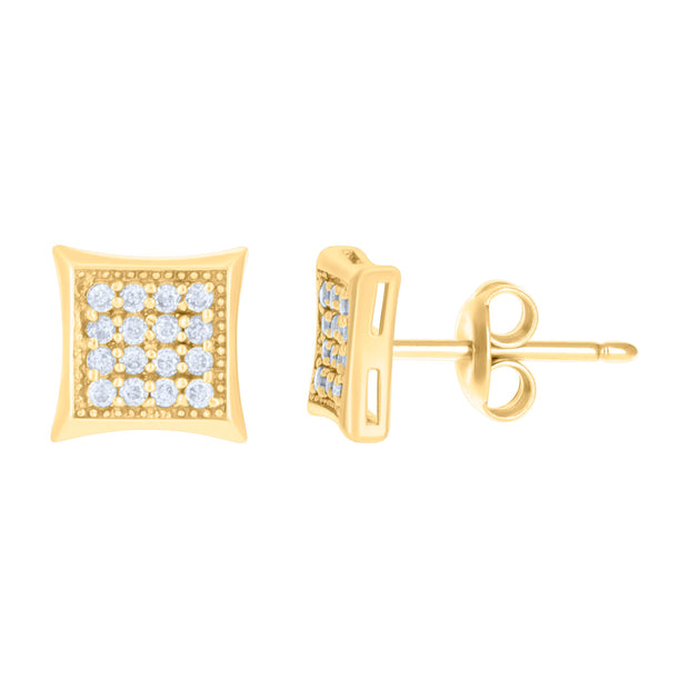 10kt Yellow Gold Womens Cubic-Zirconia Square Stud Earrings 