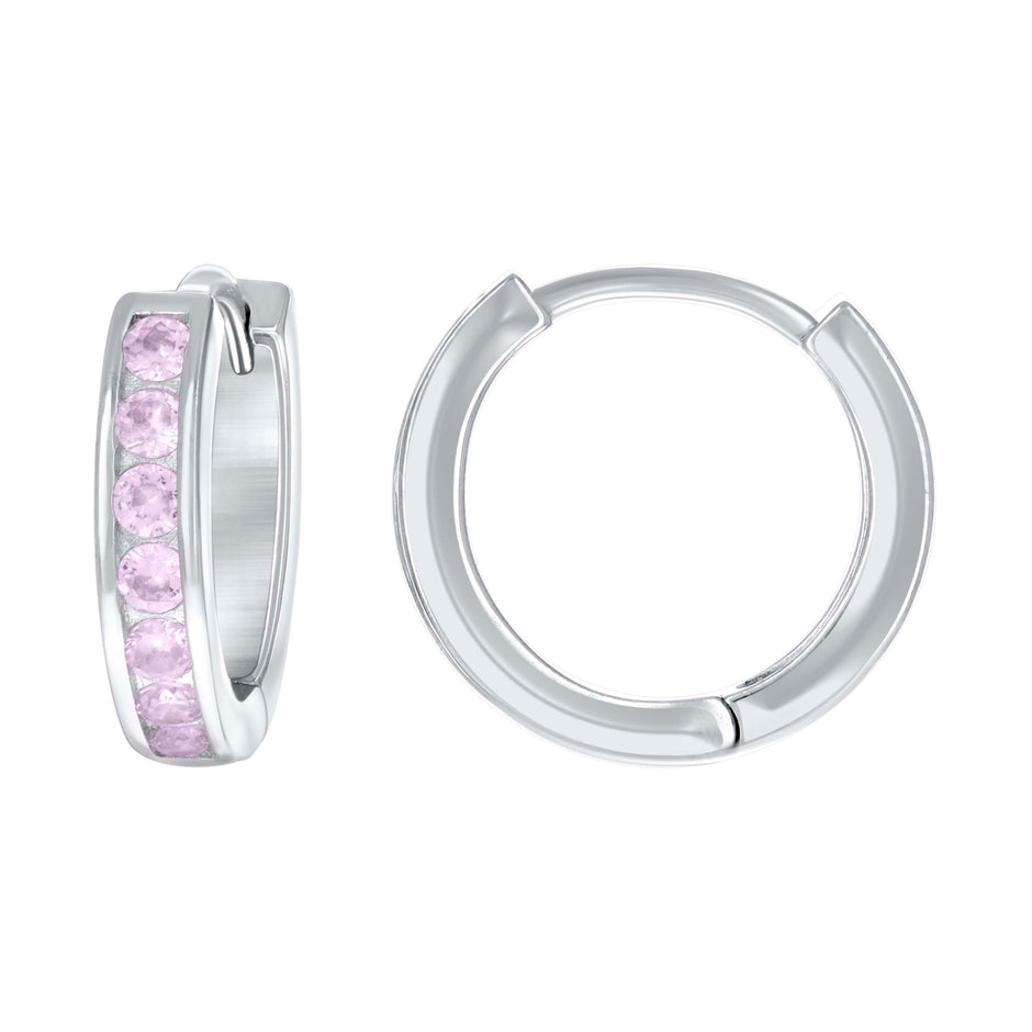 925 Sterling Silver Womens Pink Cubic-Zirconia Single Row CZ Hoop Earrings