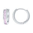 925 Sterling Silver Womens Pink Cubic-Zirconia Single Row CZ Hoop Earrings