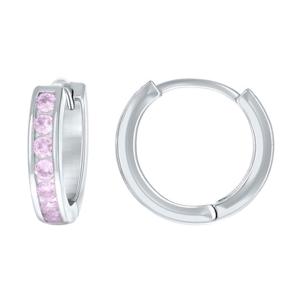 925 Sterling Silver Womens Pink Cubic-Zirconia Single Row CZ Hoop Earrings