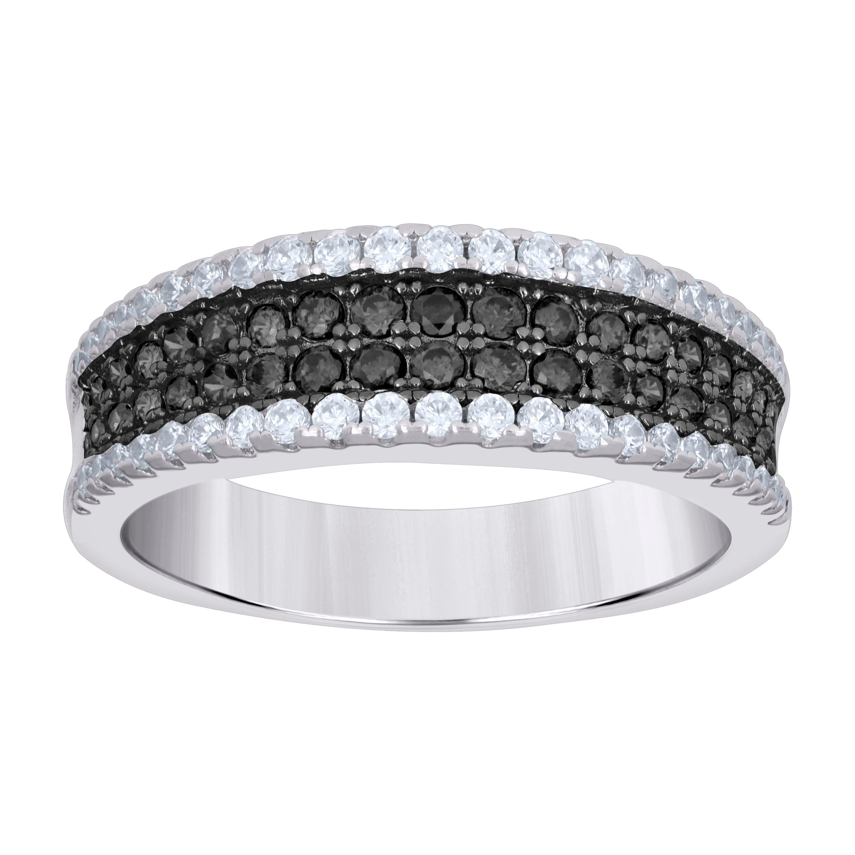 925 Sterling Silver Black-tone Womens Black White Cubic-Zirconia Fashion Band Ring Size 7 - SLV-32530
