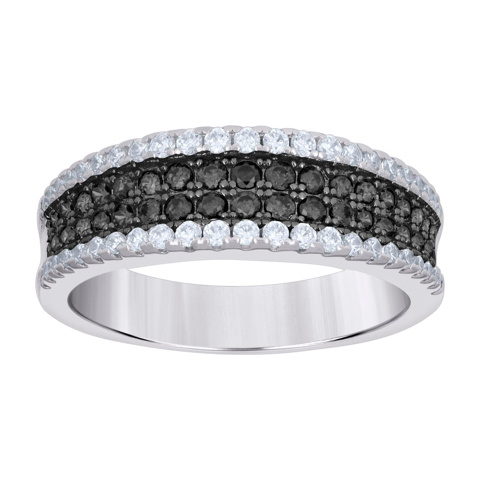 925 Sterling Silver Black-tone Womens Black White Cubic-Zirconia Fashion Band Ring Size 7 - SLV-32530