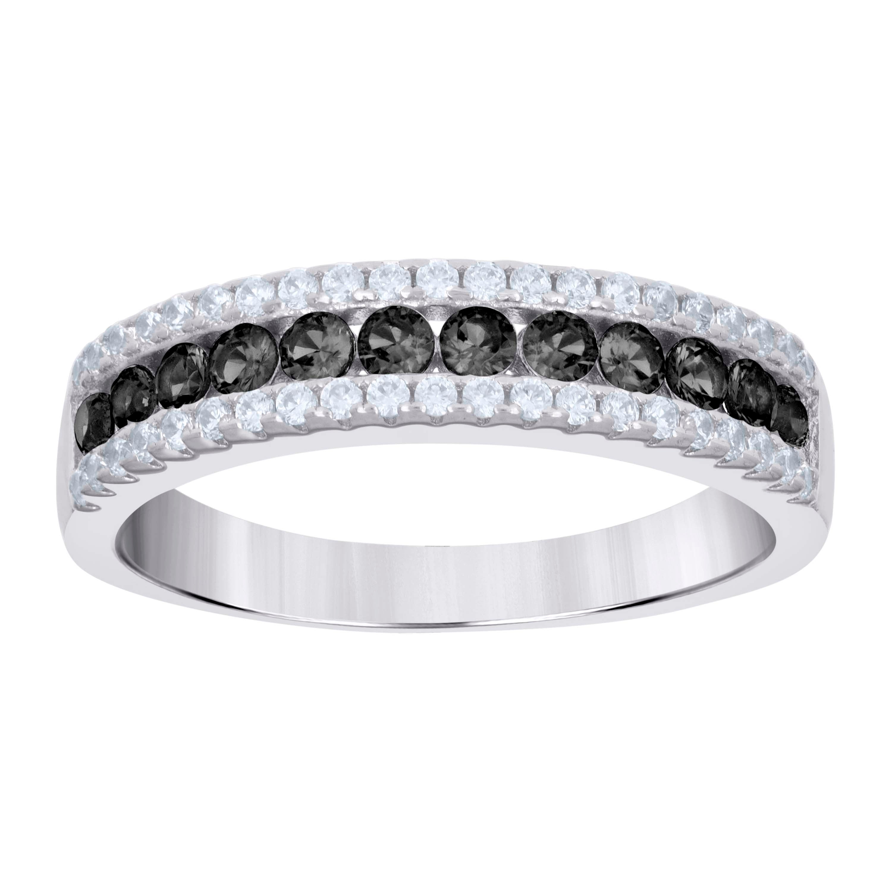 925 Sterling Silver Womens Black White Cubic-Zirconia Fashion Ring Size 6