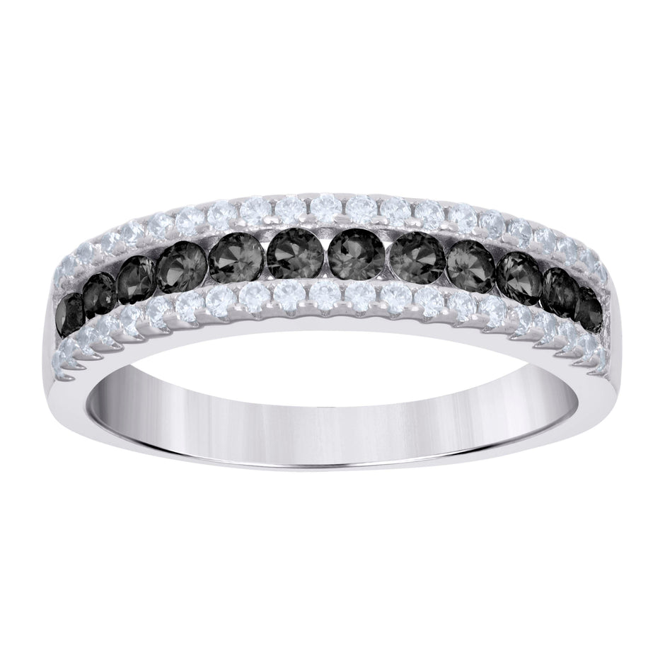 925 Sterling Silver Womens Black White Cubic-Zirconia Fashion Ring Size 8 - SLV-128337