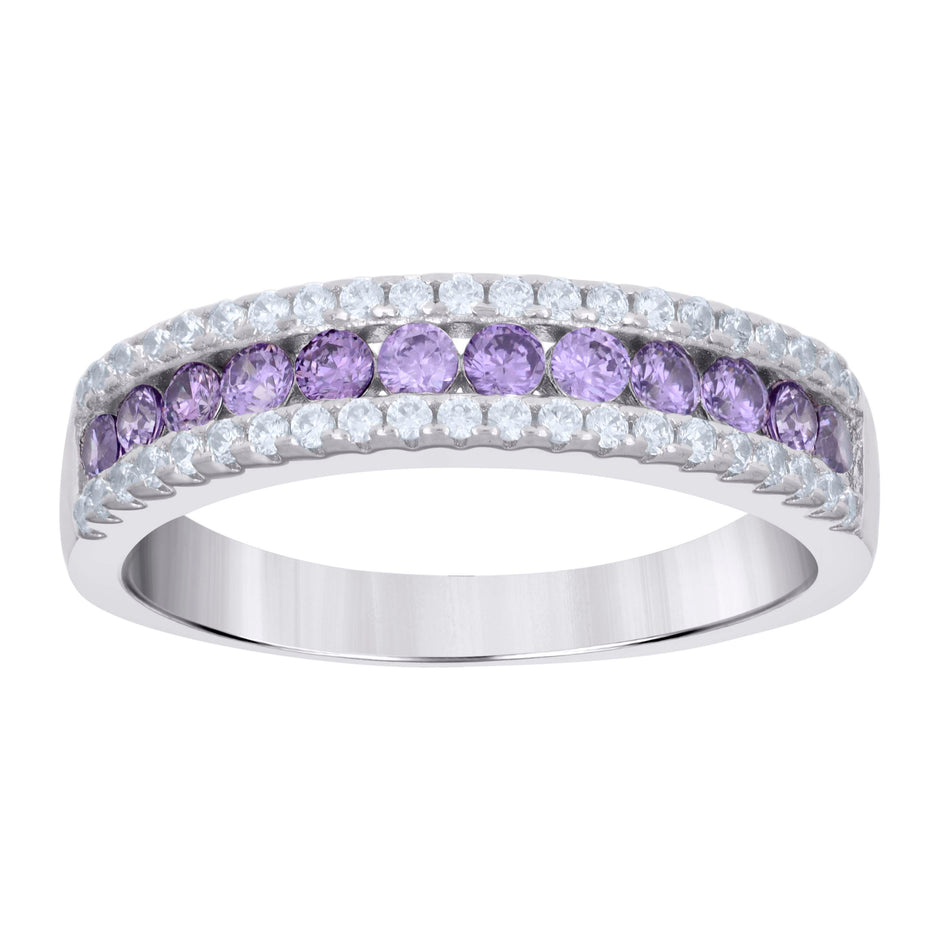925 Sterling Silver Womens Purple White Cubic-Zirconia Fashion Ring Size 10 - SLV-128345
