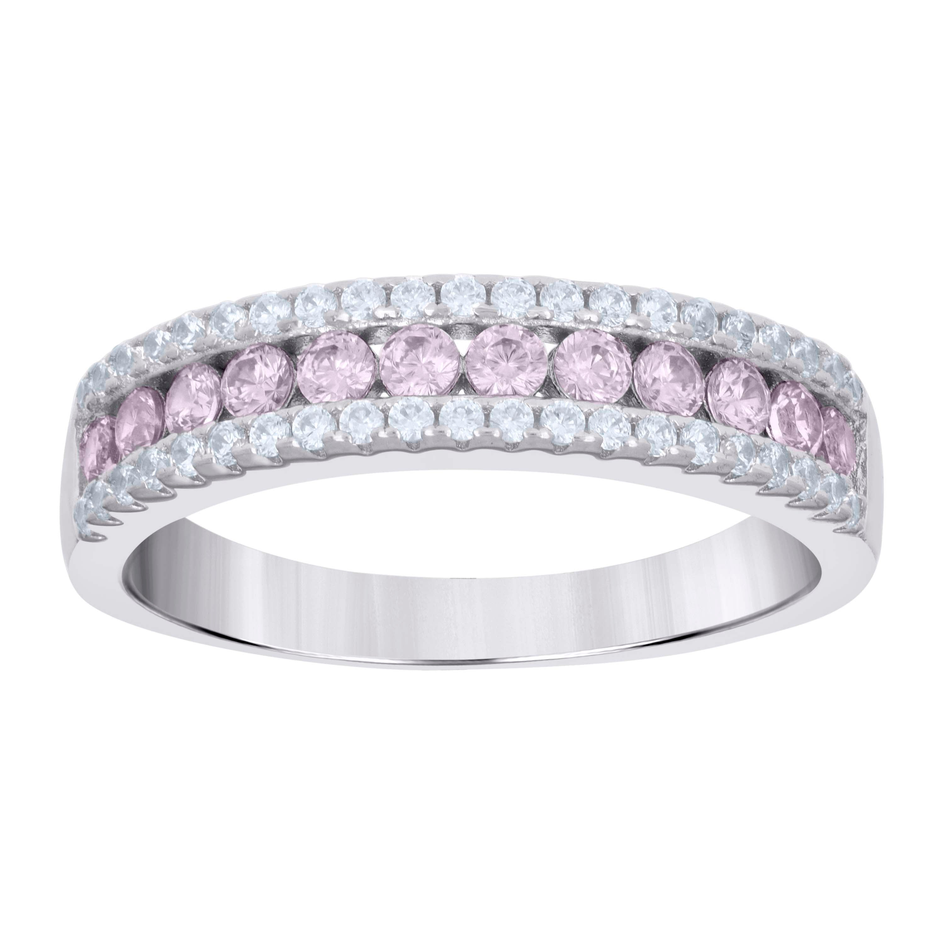 925 Sterling Silver Womens Pink White Cubic-Zirconia Fashion Ring Size 8 - SLV-128349