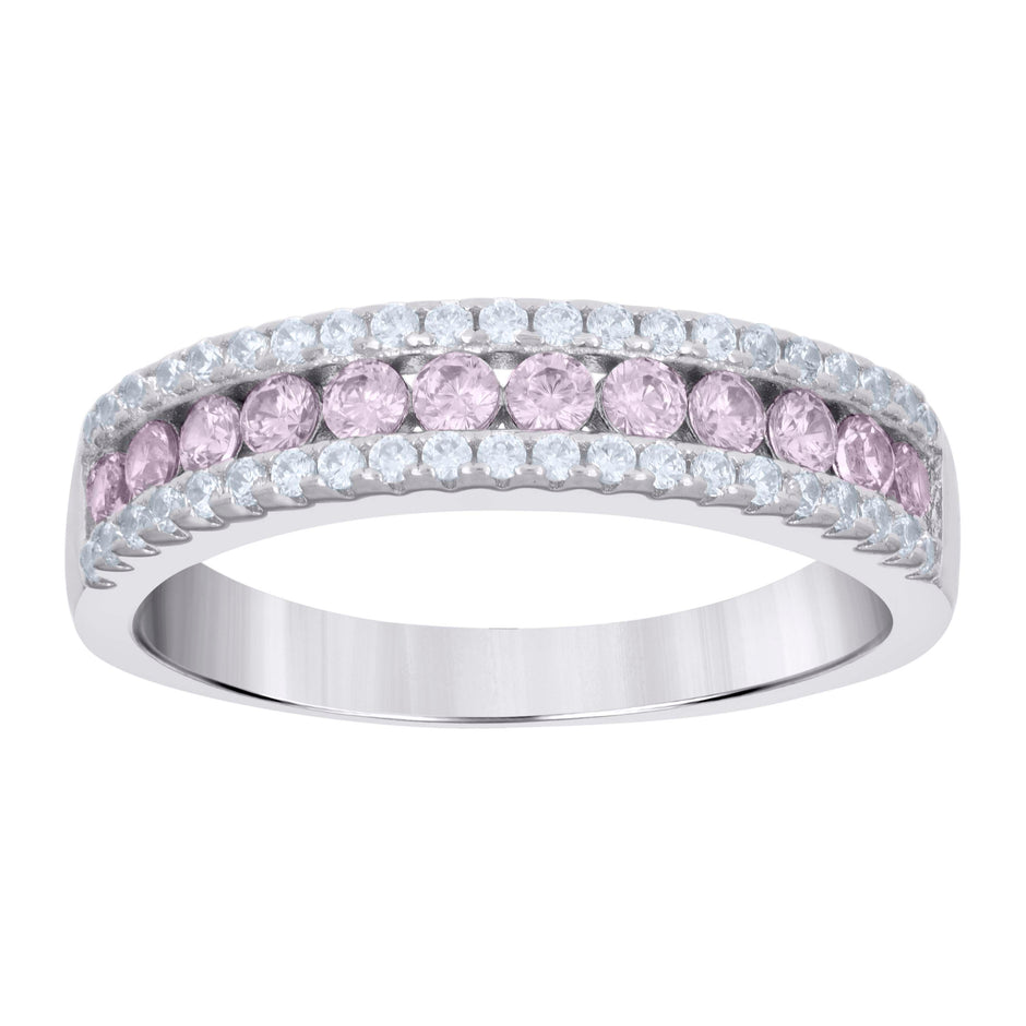 925 Sterling Silver Womens Pink White Cubic-Zirconia Fashion Ring Size 9 - SLV-128350