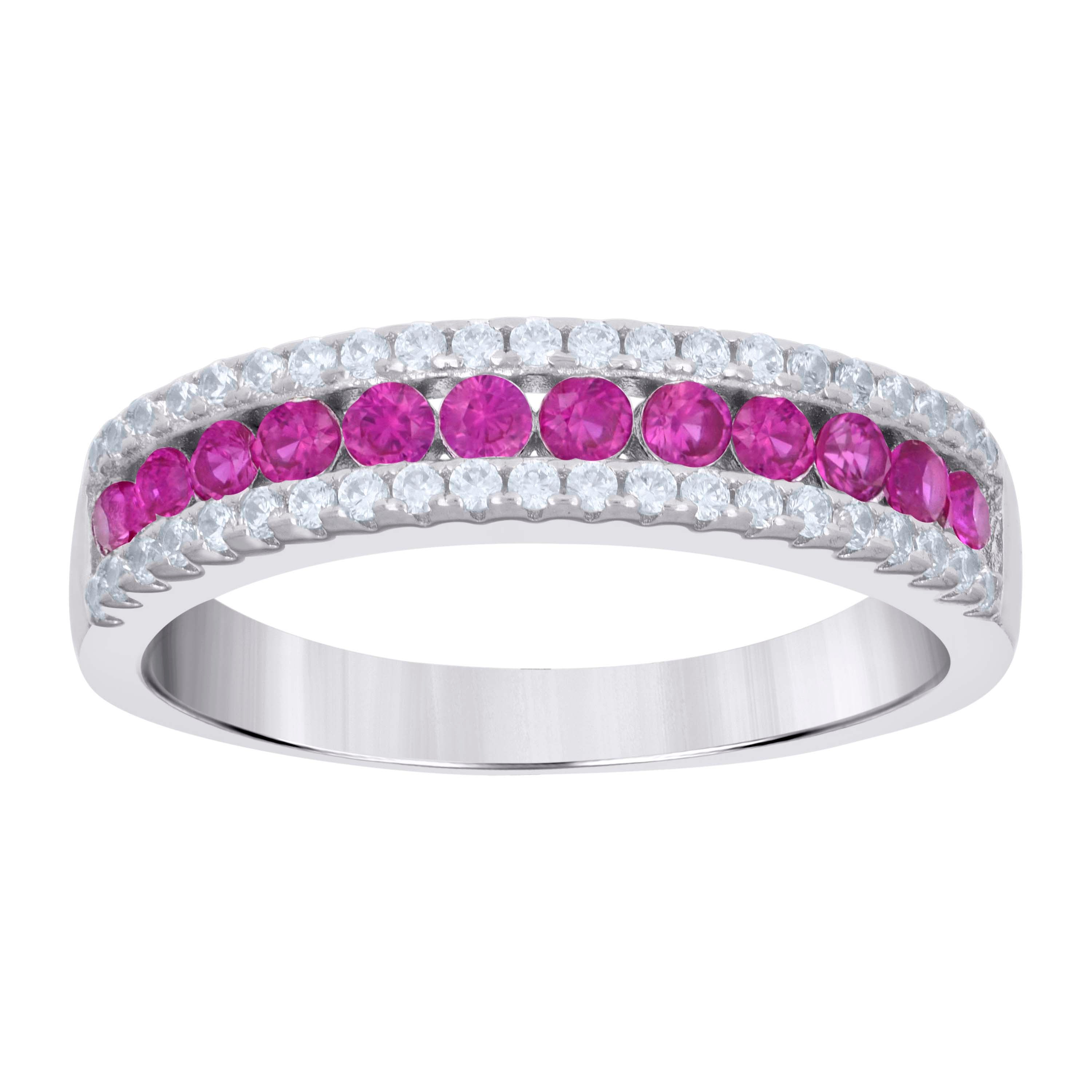 925 Sterling Silver Womens Red White Cubic-Zirconia Fashion Ring Size 6