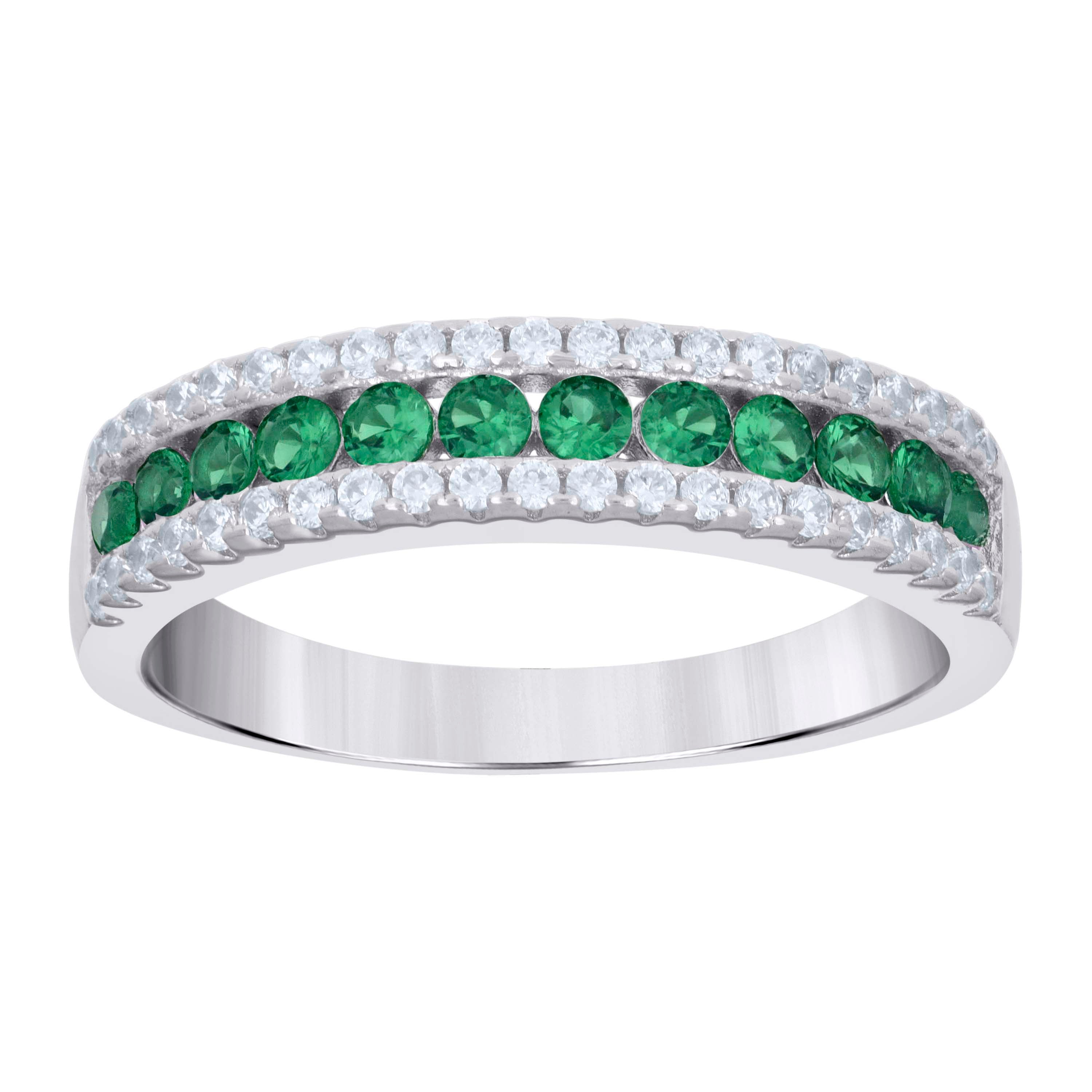 925 Sterling Silver Womens Green White Cubic-Zirconia Fashion Ring Size 7 - SLV-128366