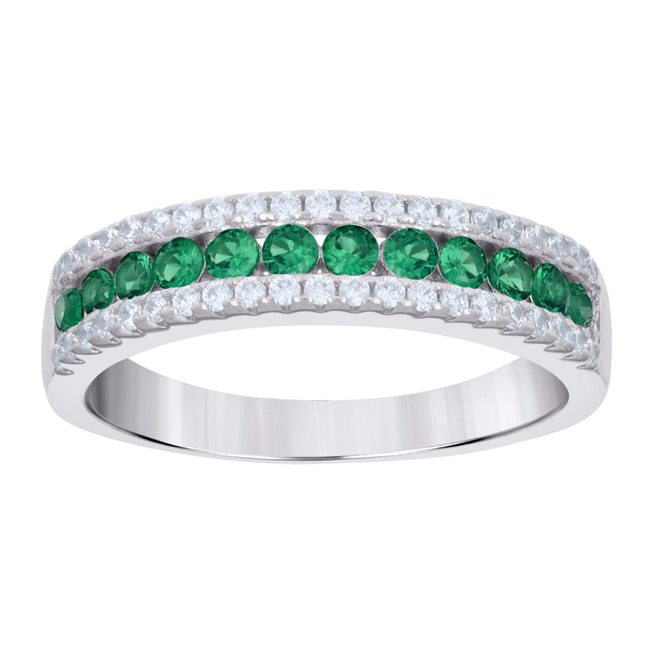 925 Sterling Silver Womens Green White Cubic-Zirconia Fashion Ring Size 7 - SLV-128366