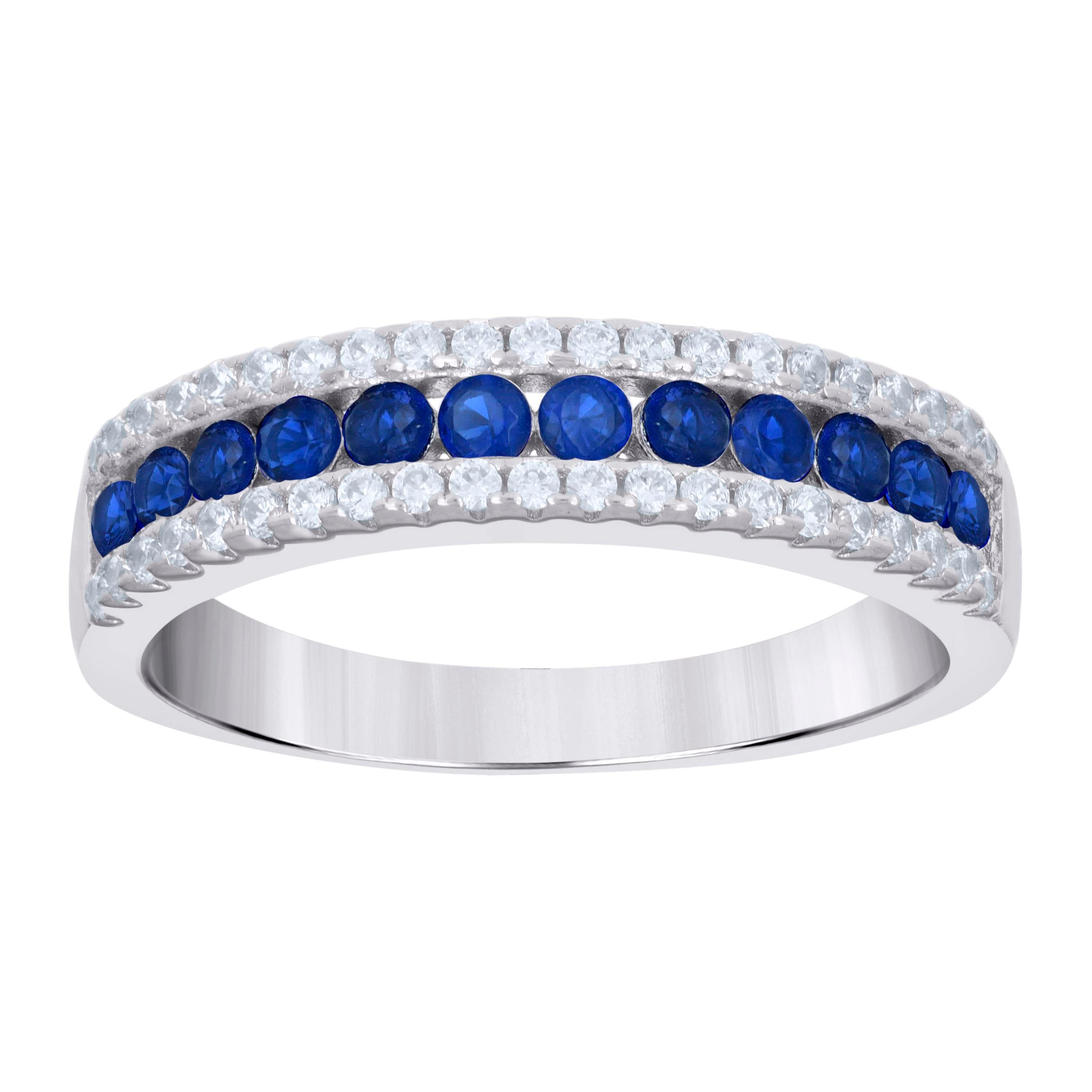 925 Sterling Silver Womens Blue White Cubic-Zirconia Fashion Ring Size 8 - SLV-128373