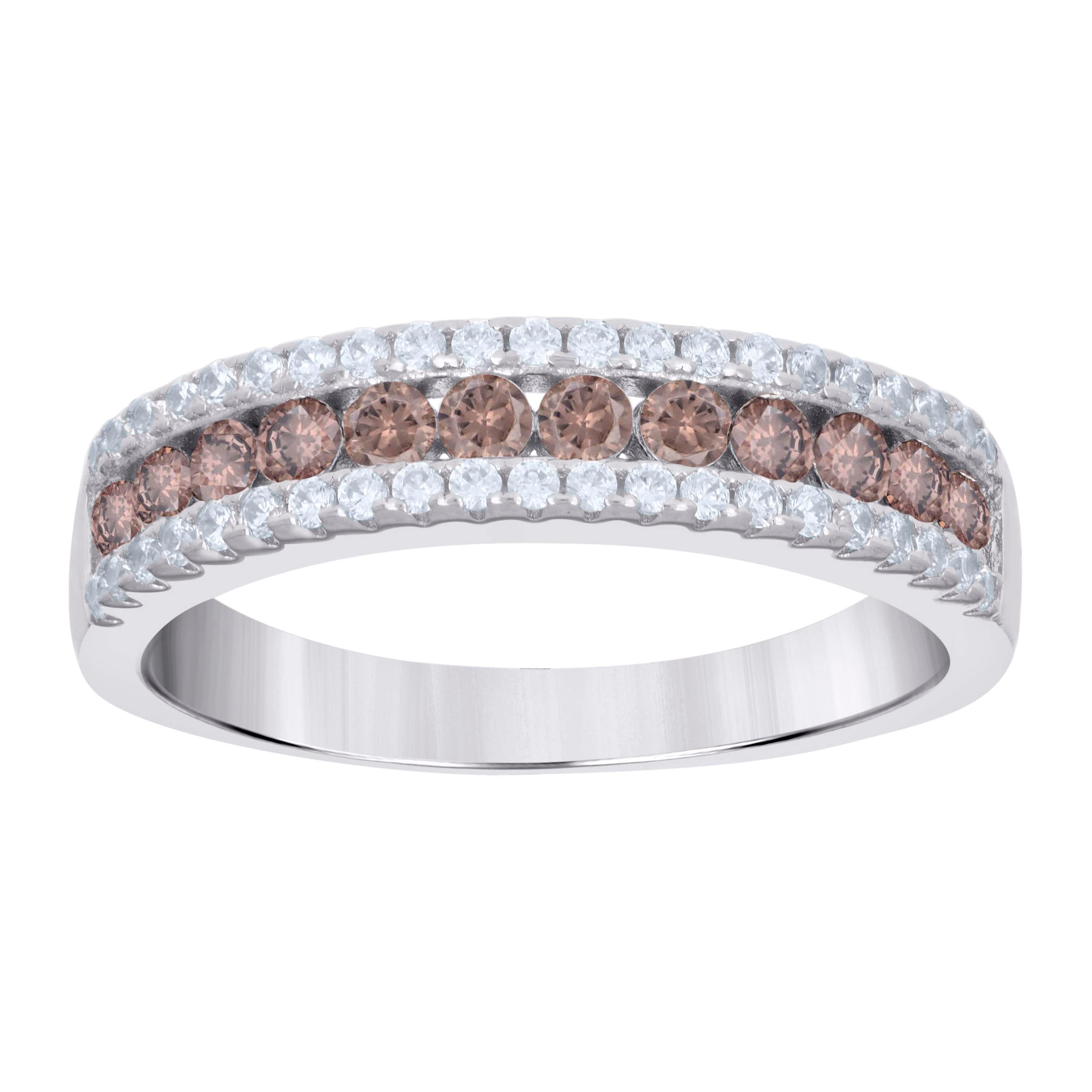 925 Sterling Silver Womens Champagne White Cubic-Zirconia Fashion Band Ring Size 9 - SLV-33325