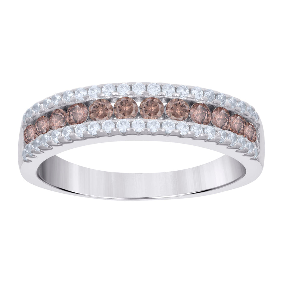 925 Sterling Silver Womens Champagne White Cubic-Zirconia Fashion Band Ring Size 7 - SLV-33323