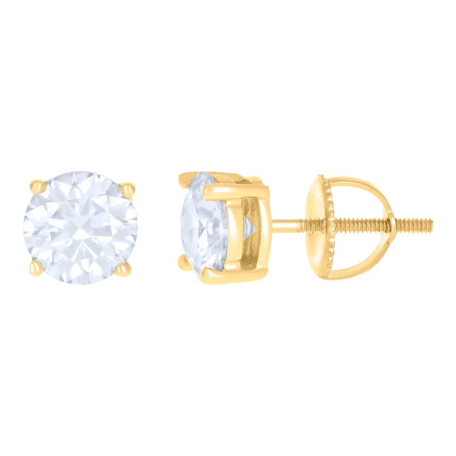 10kt Yellow Gold Unisex Moissanite 1.60ct Solitaire Stud Earrings