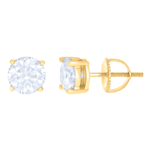 10kt Yellow Gold Unisex Moissanite 1.60ct Solitaire Stud Earrings