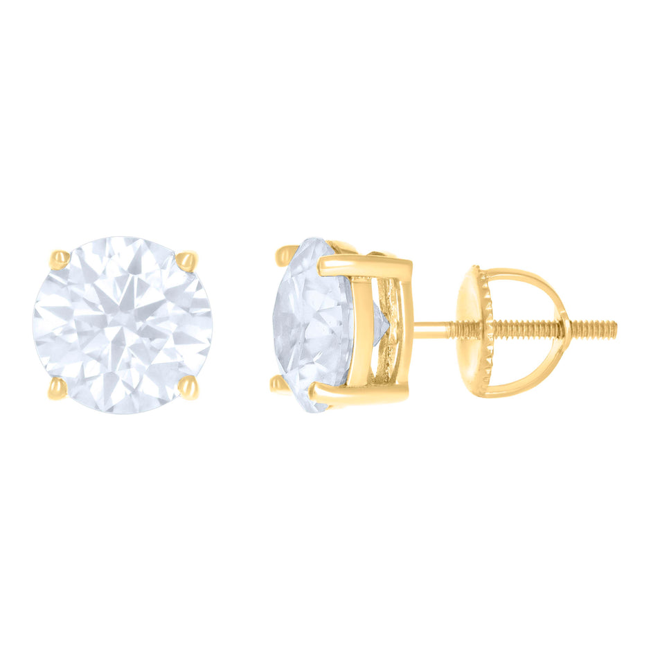 14Kt Yellow Gold Womens 8mm 4.00ct Moissanite Stud Earrings