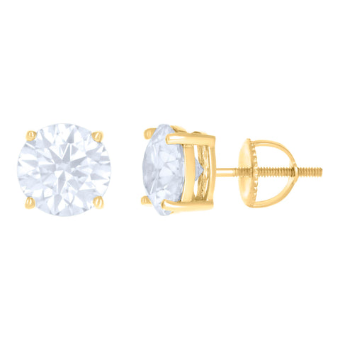 14Kt Yellow Gold Womens 8mm 4.00ct Moissanite Stud Earrings