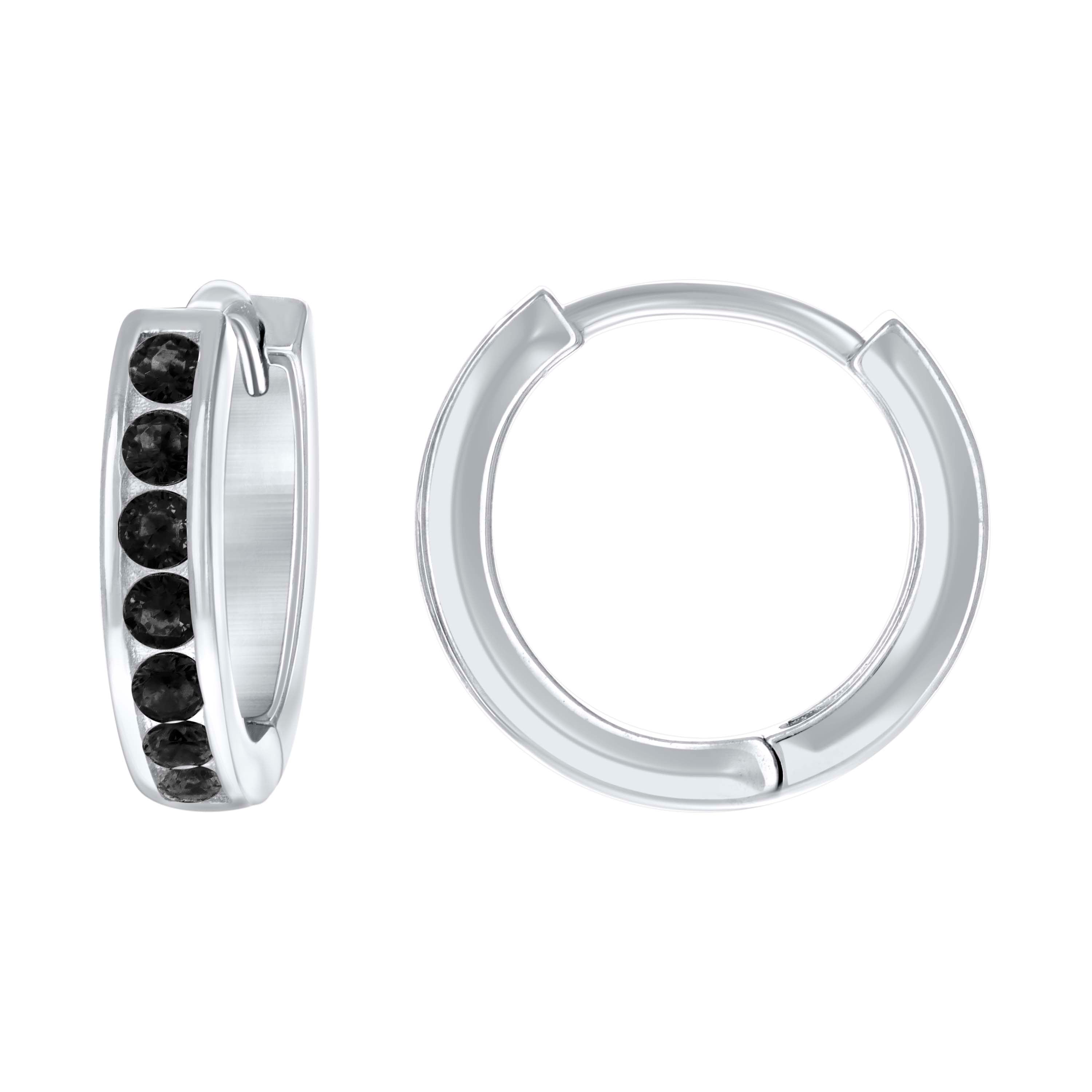 925 Sterling Silver Womens Black Cubic-Zirconia Single Row CZ Hoop Earrings
