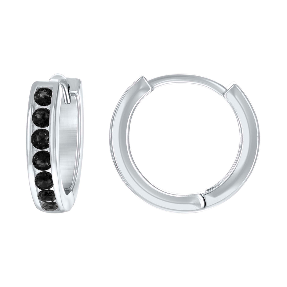 925 Sterling Silver Womens Black Cubic-Zirconia Single Row CZ Hoop Earrings