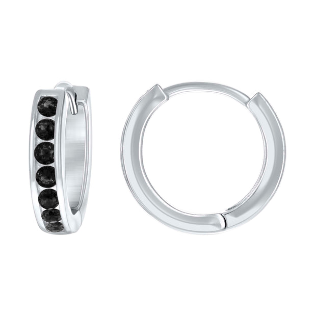 925 Sterling Silver Womens Black Cubic-Zirconia Single Row CZ Hoop Earrings