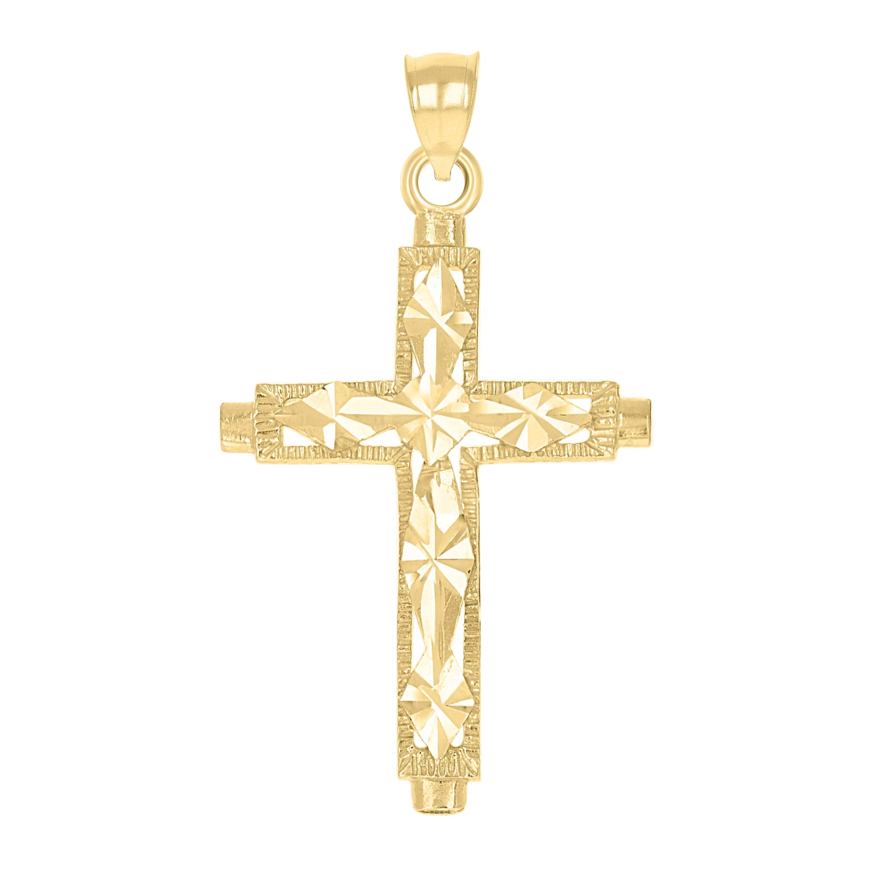 10kt Yellow Gold Mens Women Textured Diamond-Cut Cross Religious Charm Pendant